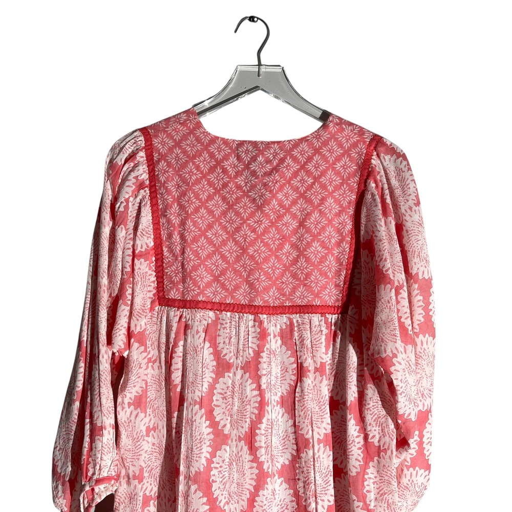 Ro's Garden Floral Pullover Tassel Bohemian Midi Dress Balloon Sleeve Small Pink - Picture 8 of 10